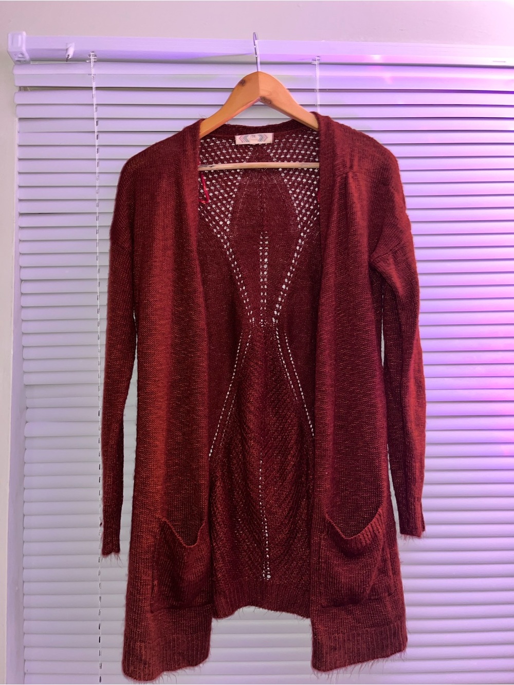 Pink Rose Open-Front Burgundy Knit Cardigan